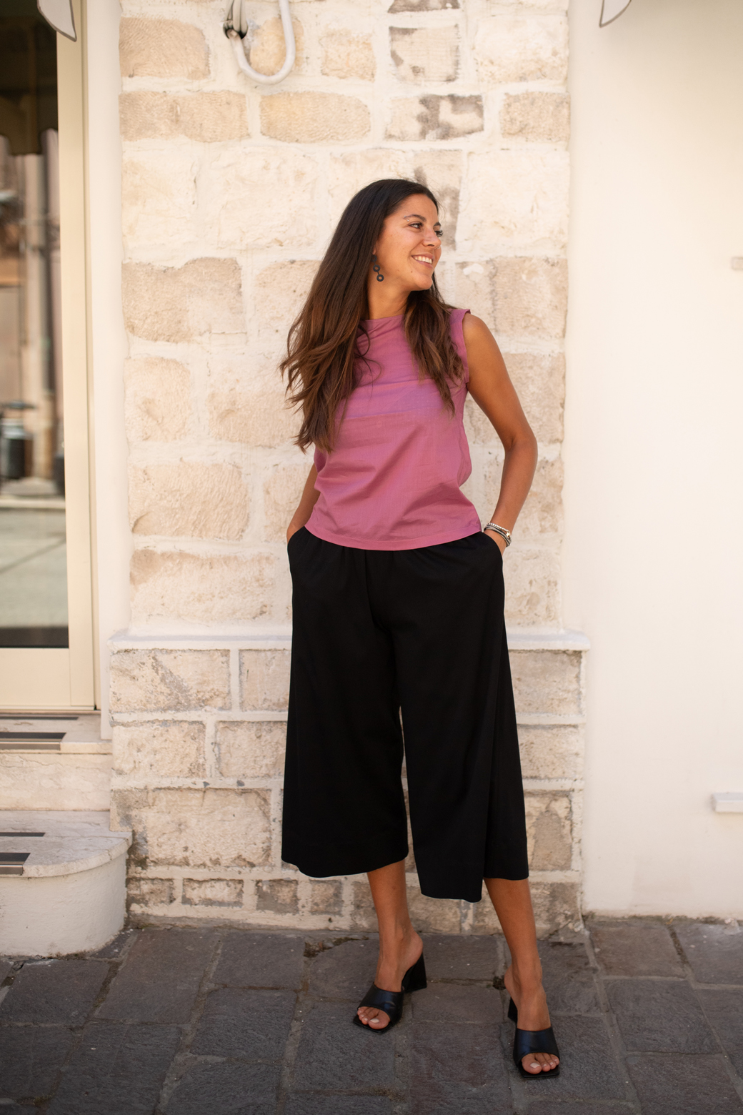 made in italy beclò atelier numana coulottes pants pantalone largo nero black loose estivo svolazzante comodo comfort summer gonna